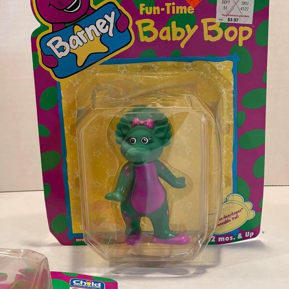 Vintage 1993 Fun-Time Barney Top Hat, Baseball & Baby Bop Vinyl Toy Figures New - Picture 3 of 10